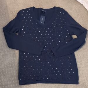 Women's Navy Sweater with Stud Accents